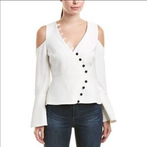 ALEXIS White asymmetrical button down bell sleeve blouse top size XS